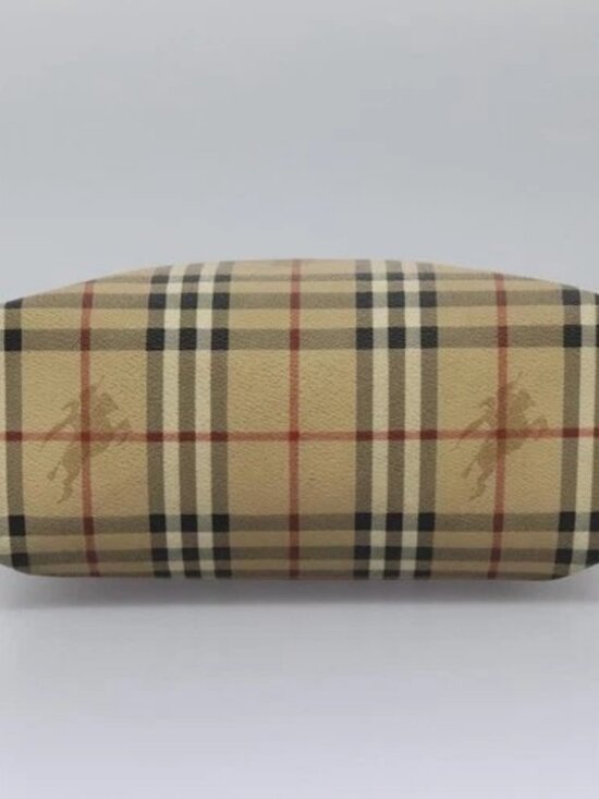 BURBERRY Nova Check Hand Bag PVC Beige Brown gold Auth BD438 - Picture 5 of 15